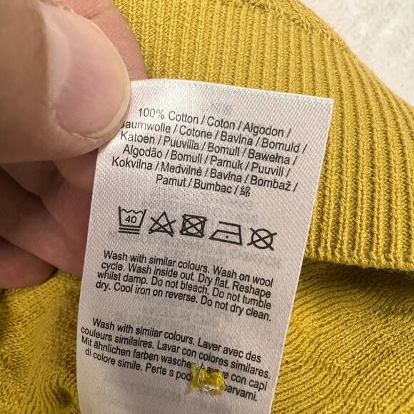 Wax London Polo Shirt Mens Large Mustard Yellow Cable Knit Cotton Textured - Picture 7 of 9